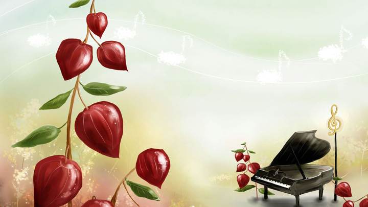 Red Flowers And Piano
